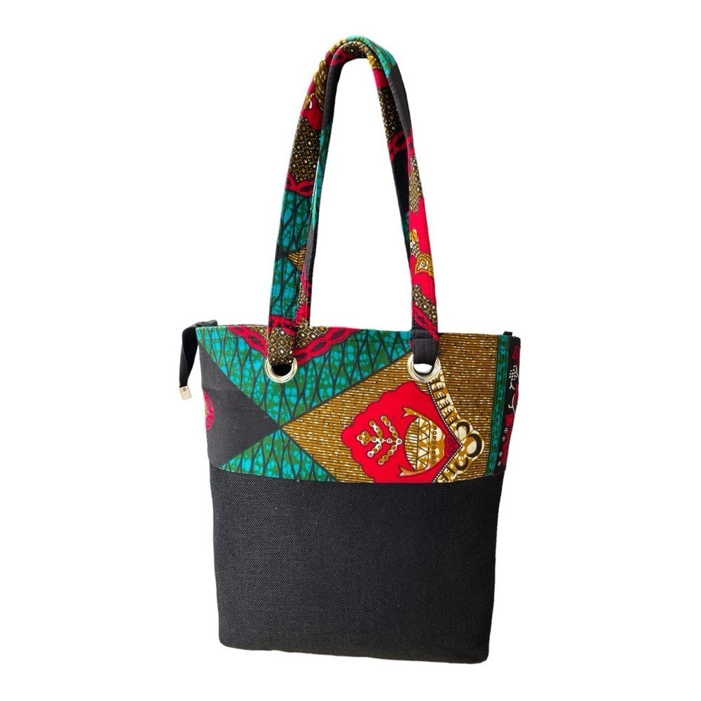 Large Black Floral Boho African Print Shoulder Tote Bag Beach Basket Handbag